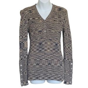 Sundance Space Dye Henley Sweater V-Neck Long Sleeve Button Cuff Gray